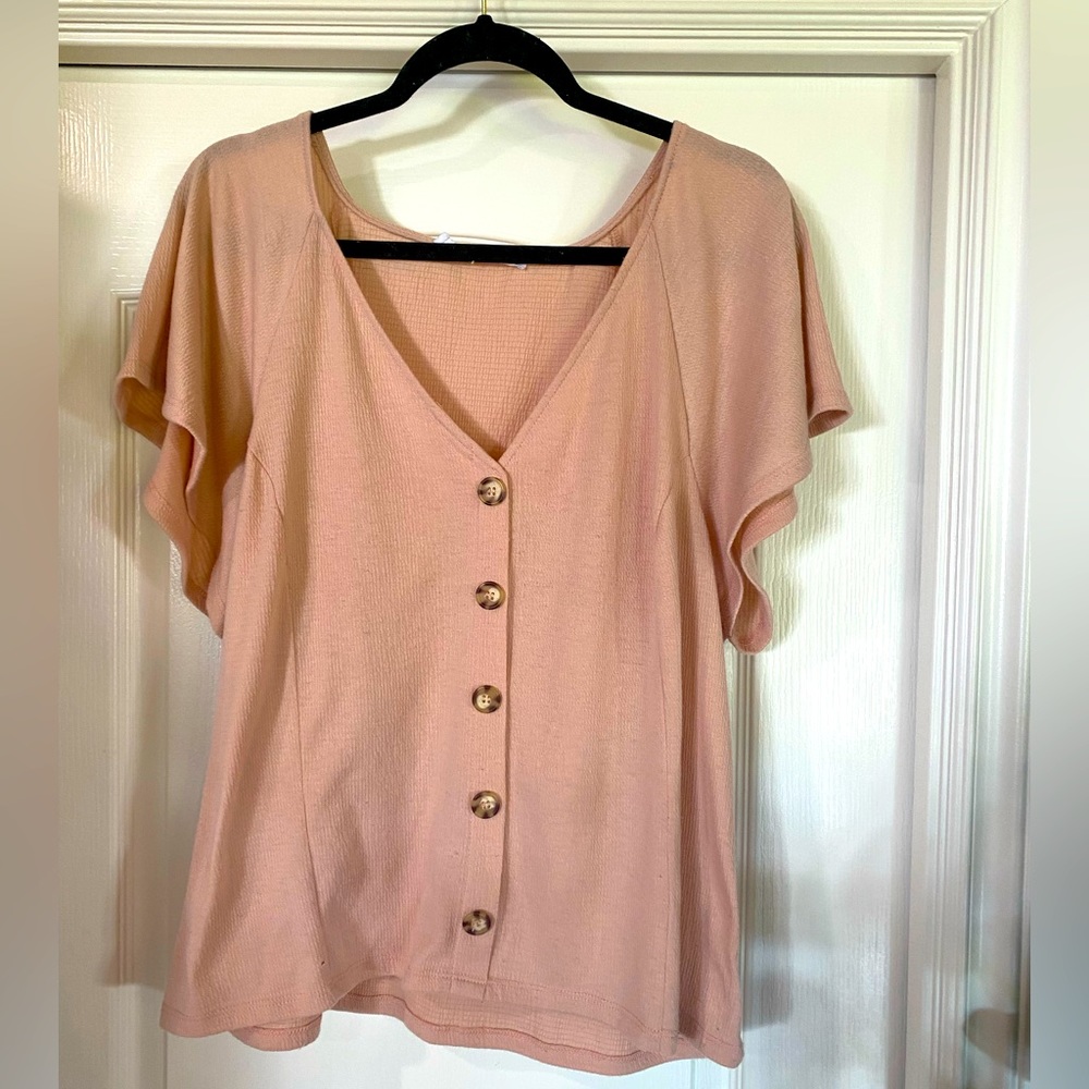 Pepper & Zoe Pink Tee with Buttons | XL Made in Canada